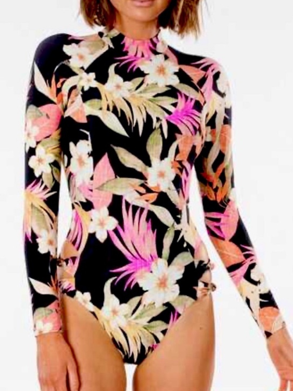 Rip curl Plumeria hawaiian floral open hip surf suit L